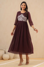 Juniper Womens Purple Chiffon Dobby Embroidered Maxi Dress - Distacart