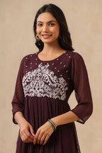 Juniper Womens Purple Chiffon Dobby Embroidered Maxi Dress - Distacart