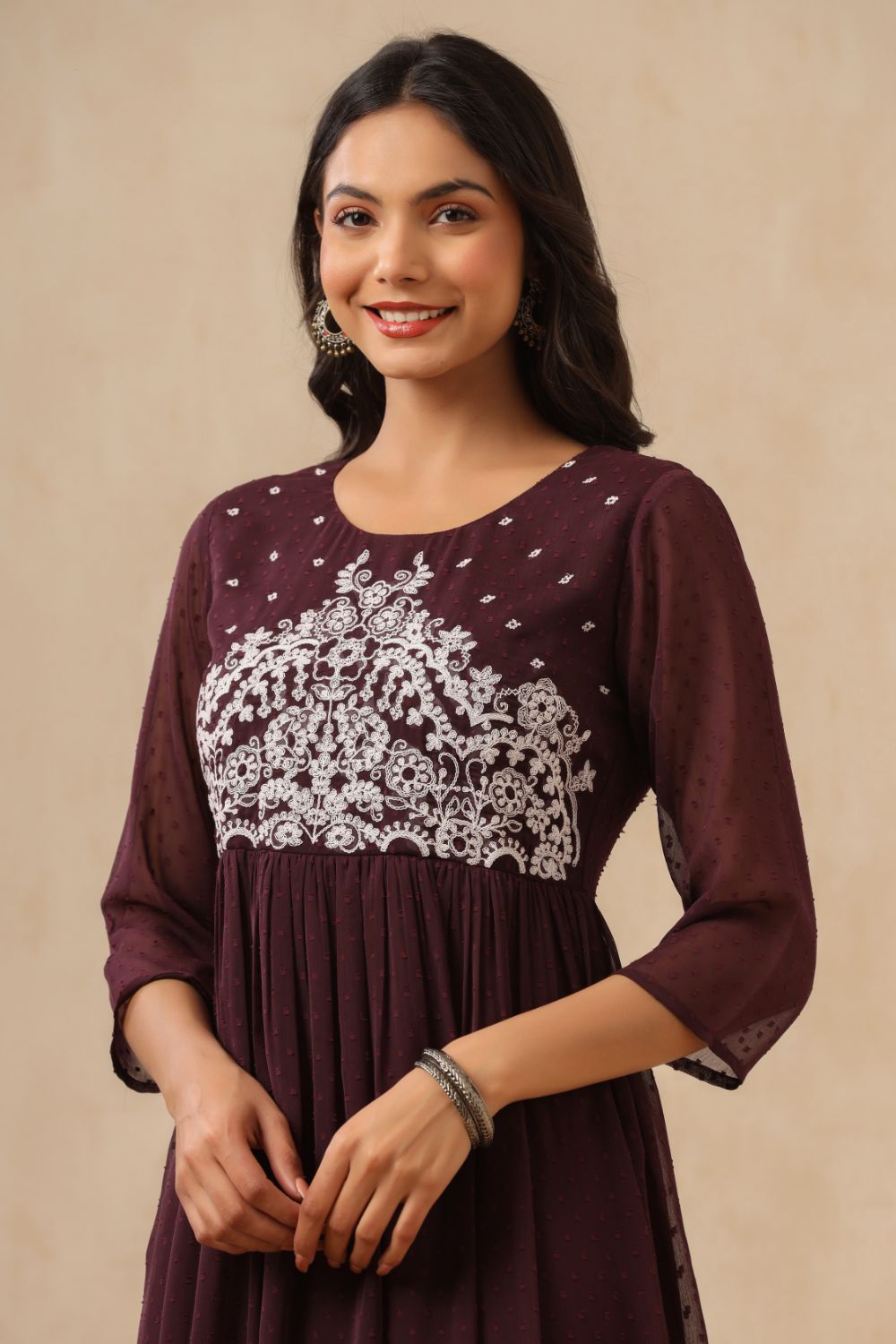 Juniper Womens Purple Chiffon Dobby Embroidered Maxi Dress - Distacart