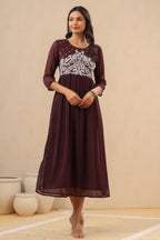 Juniper Womens Purple Chiffon Dobby Embroidered Maxi Dress - Distacart