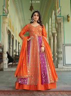 Anaita Orange Silk Anarkali Suit With Embroidery & Sequins Work - Distacart