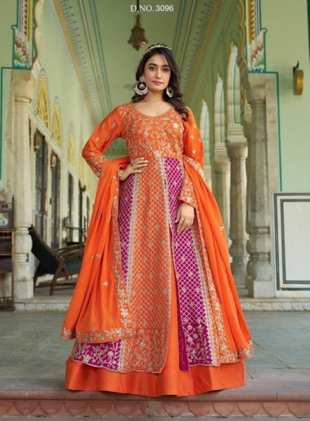Anaita Orange Silk Anarkali Suit With Embroidery & Sequins Work