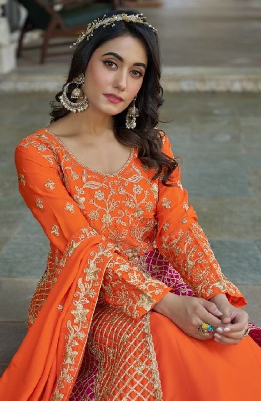 Anaita Orange Silk Anarkali Suit With Embroidery & Sequins Work - Distacart