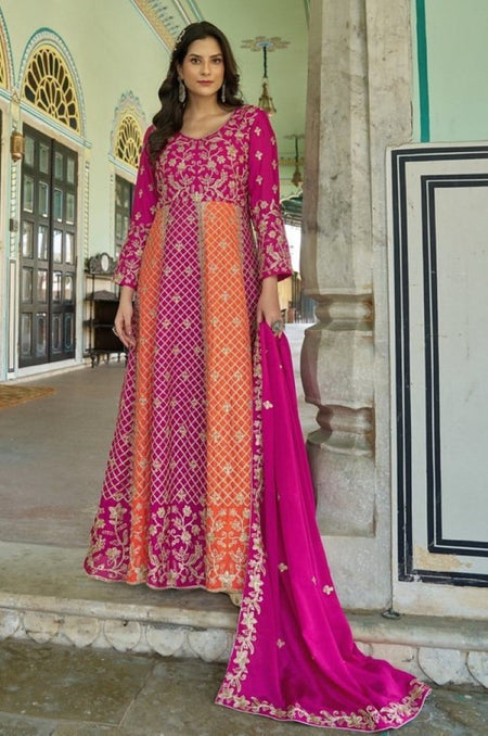 Anaita Magenta Silk Anarkali Suit With Embroidery & Sequins Work
