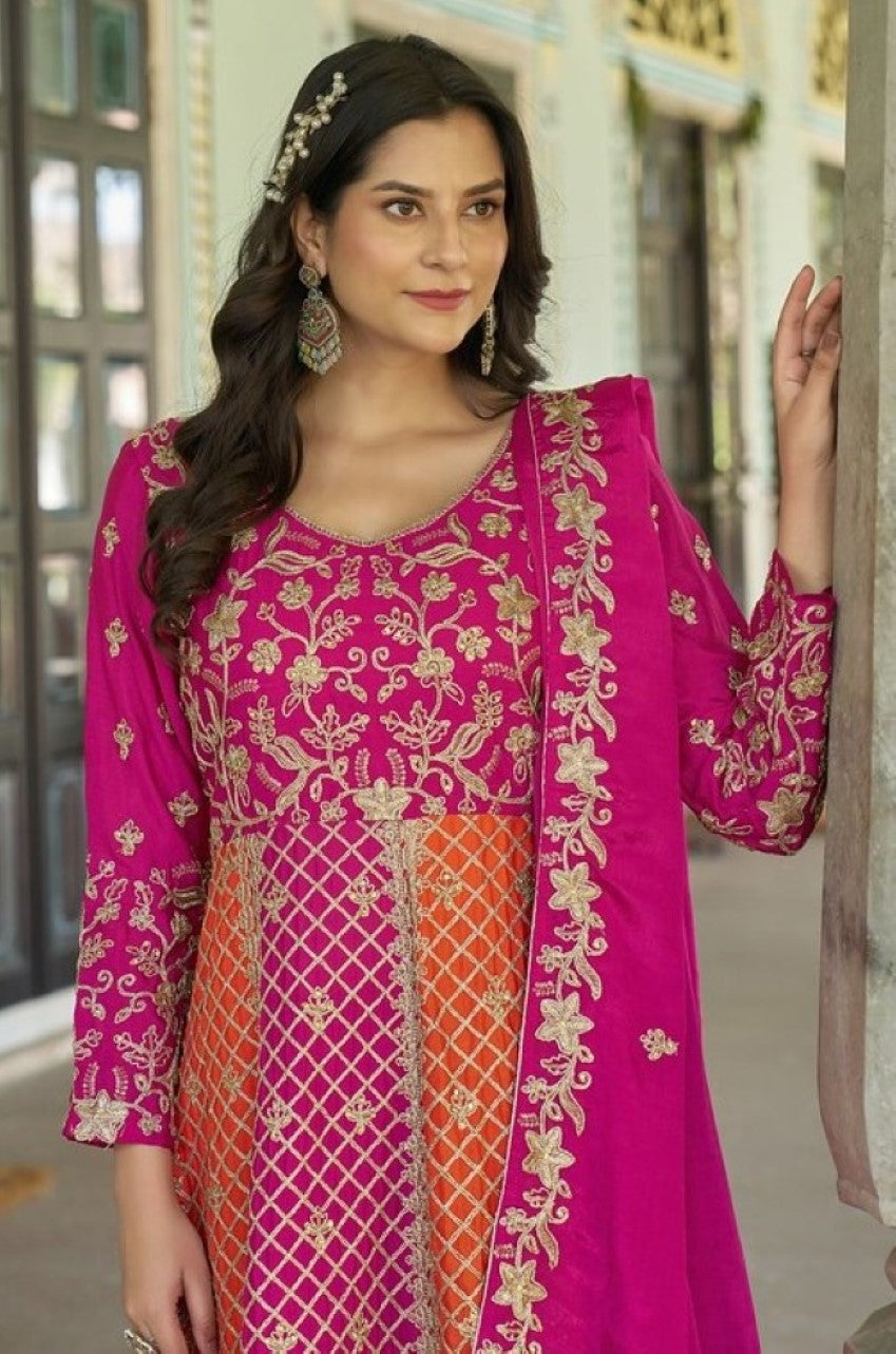 Anaita Magenta Silk Anarkali Suit With Embroidery & Sequins Work - Distacart