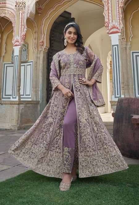 Anaita Lavender Silk Anarkali Suit With Embroidery & Sequins Work