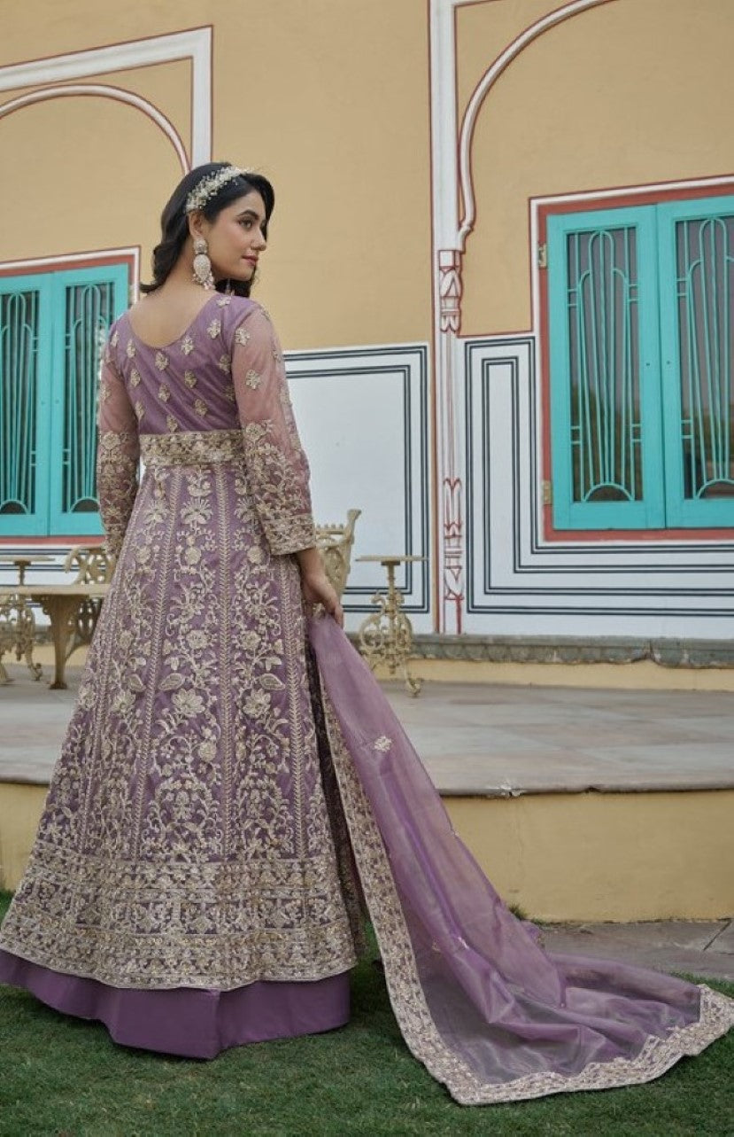 Anaita Lavender Silk Anarkali Suit With Embroidery & Sequins Work - Distacart