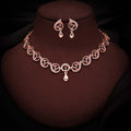 Tehzeeb Creations Brass Rose Gold-Polished Pink Colour Necklace With Earrings