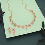 Tehzeeb Creations Brass Rose Gold-Polished Pink Colour Necklace With Earrings