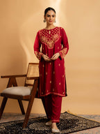 HOUSE OF KARI Floral Embroidered Chikankari Kurta With Palazzos