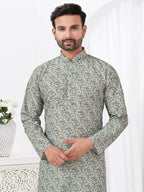 Joban Fashion Men's Rayon Cotton Cream Printed Kurta Pyjama set