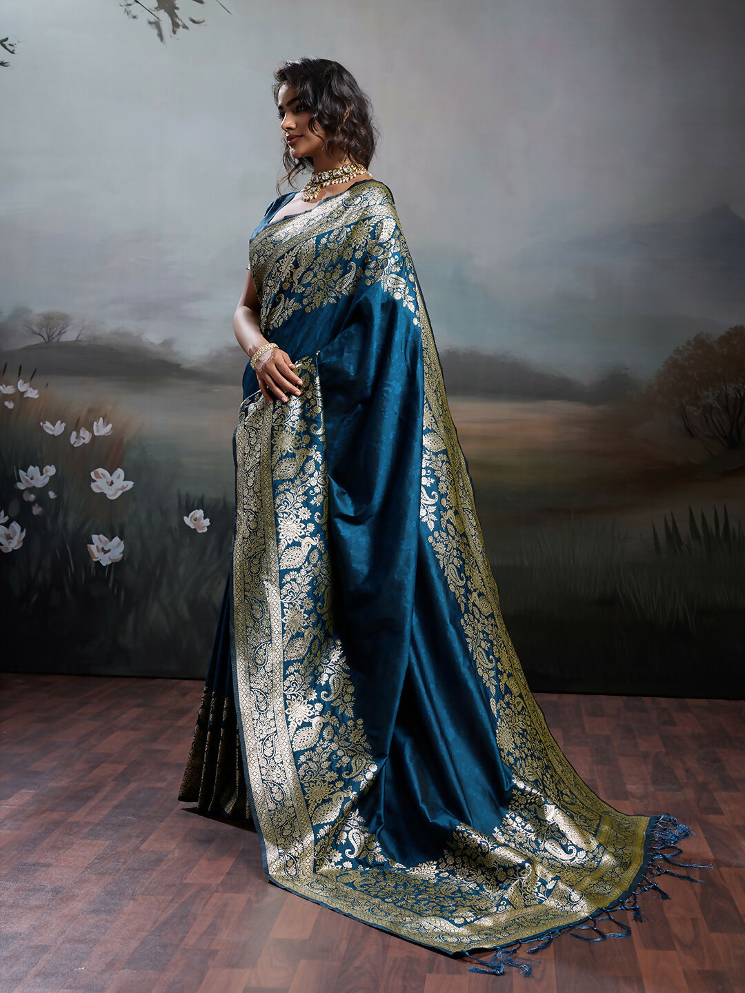 Shree Shyam Fashion Navy Blue Silk Blend Saree - Distacart