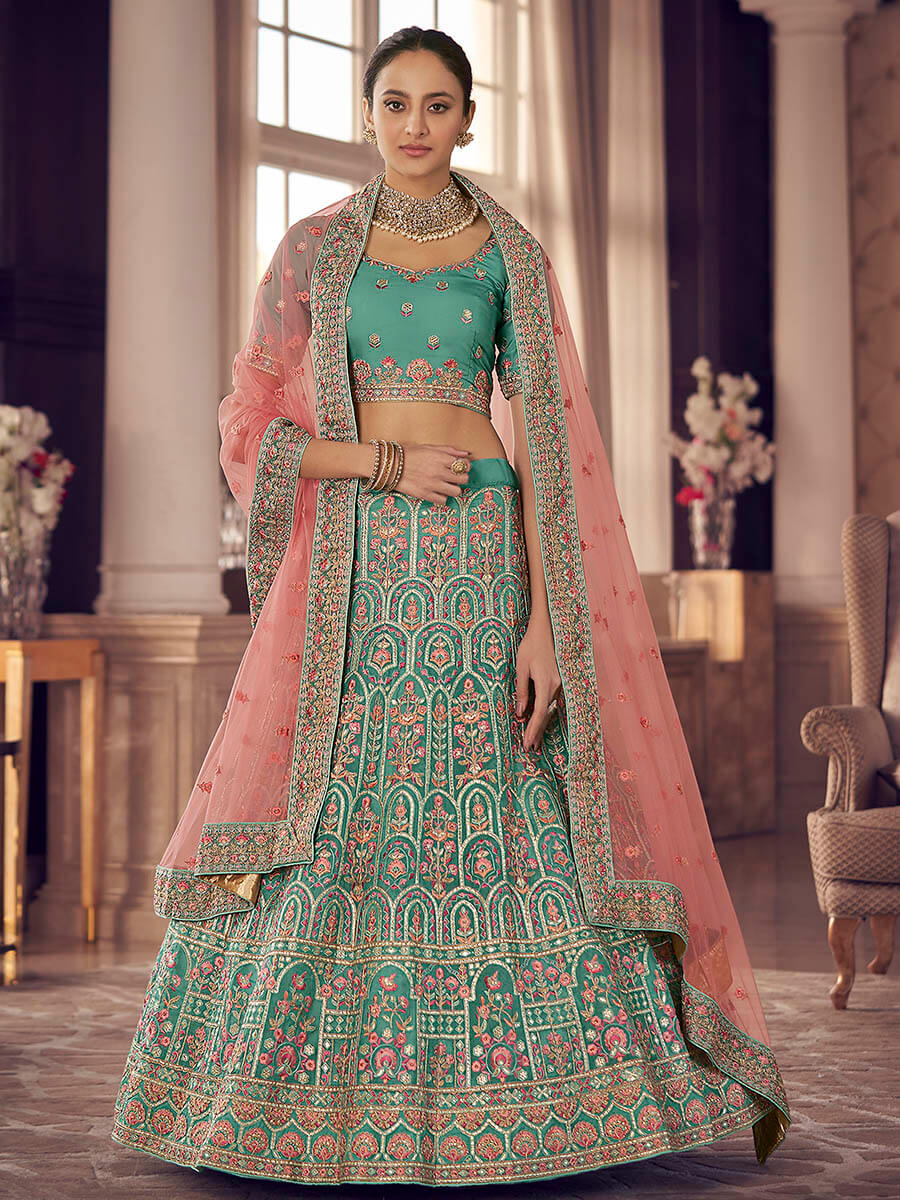 Myra Turquoise Organza Embroidered Designer Lehenga
