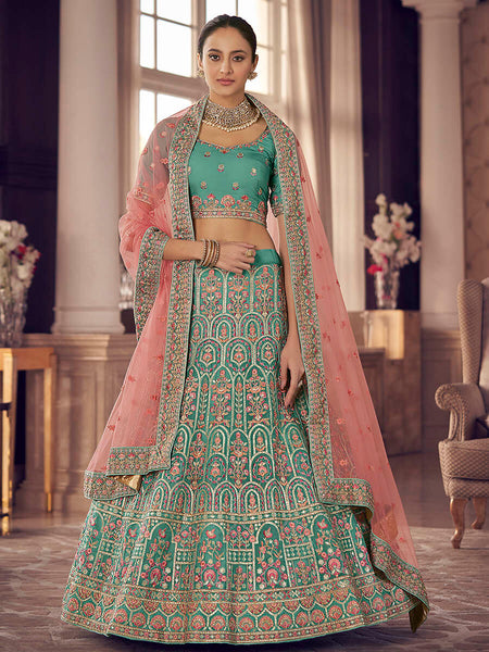 Myra Turquoise Organza Embroidered Designer Lehenga