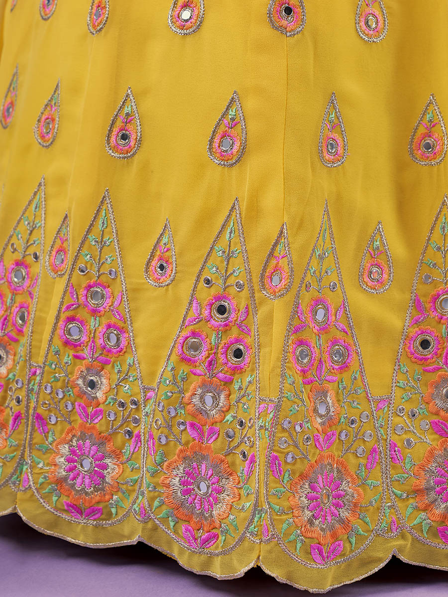 Myra Yellow Georgette Embroidered Designer Lehenga