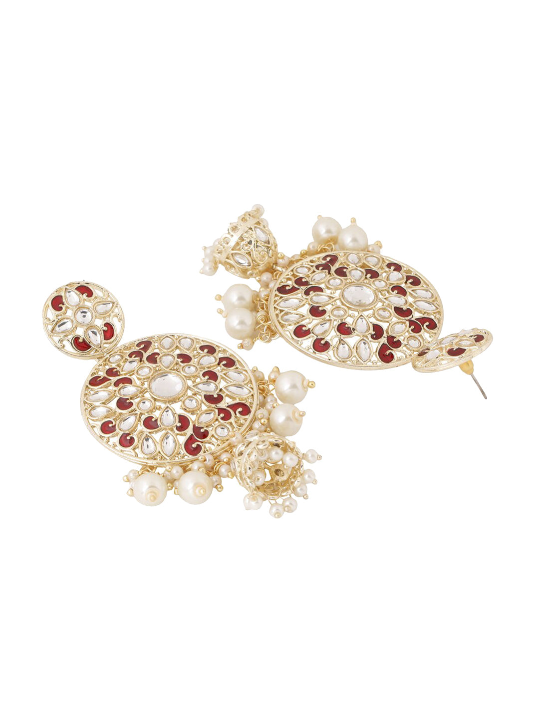 Shoshaa Maroon Contemporary Gold-Plated Kundan Drop Earrings With Jhumkas Earrings Sets - Distacart