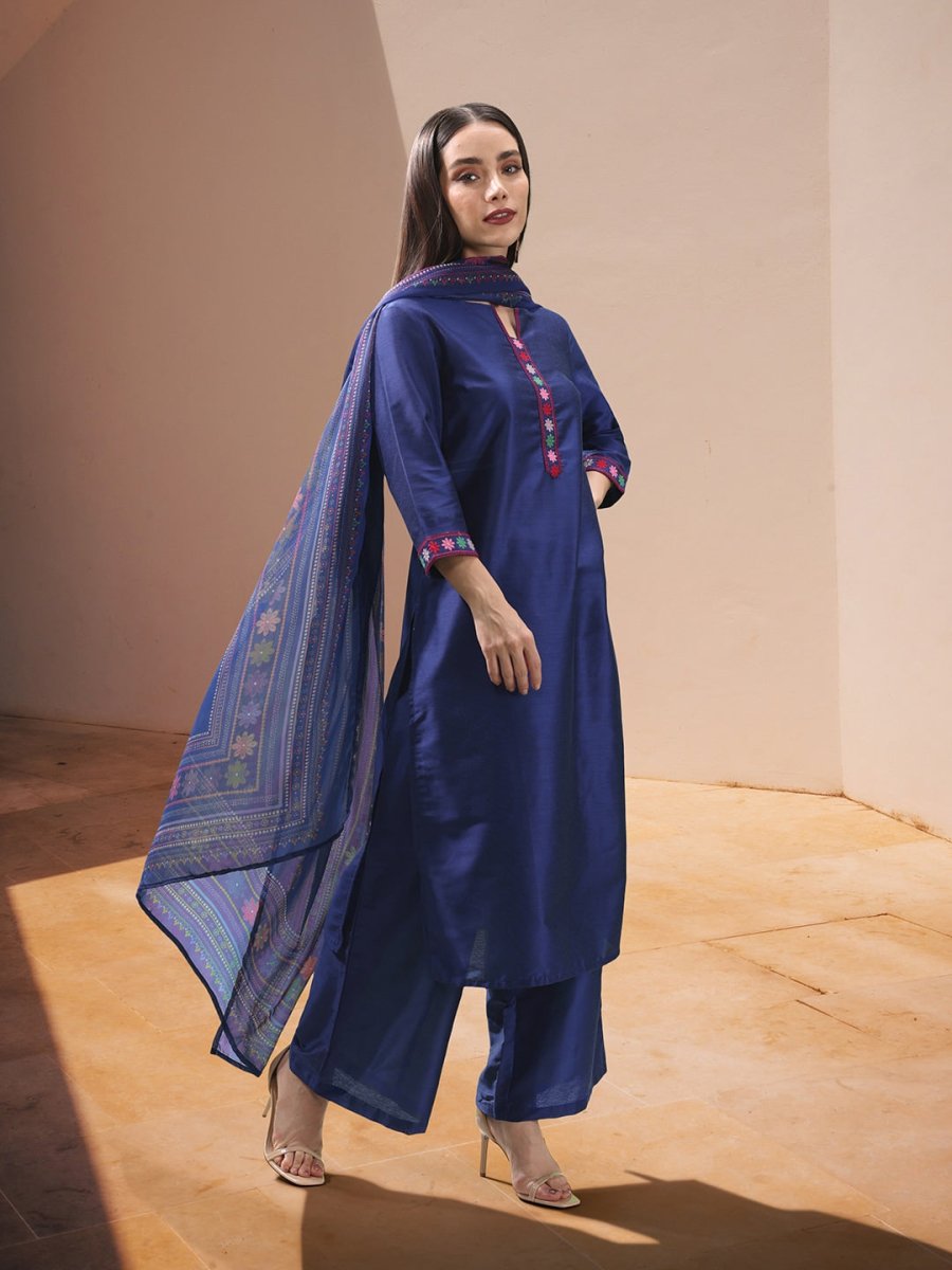 All About You Thread Work Kurta with Palazzos & Dupatta