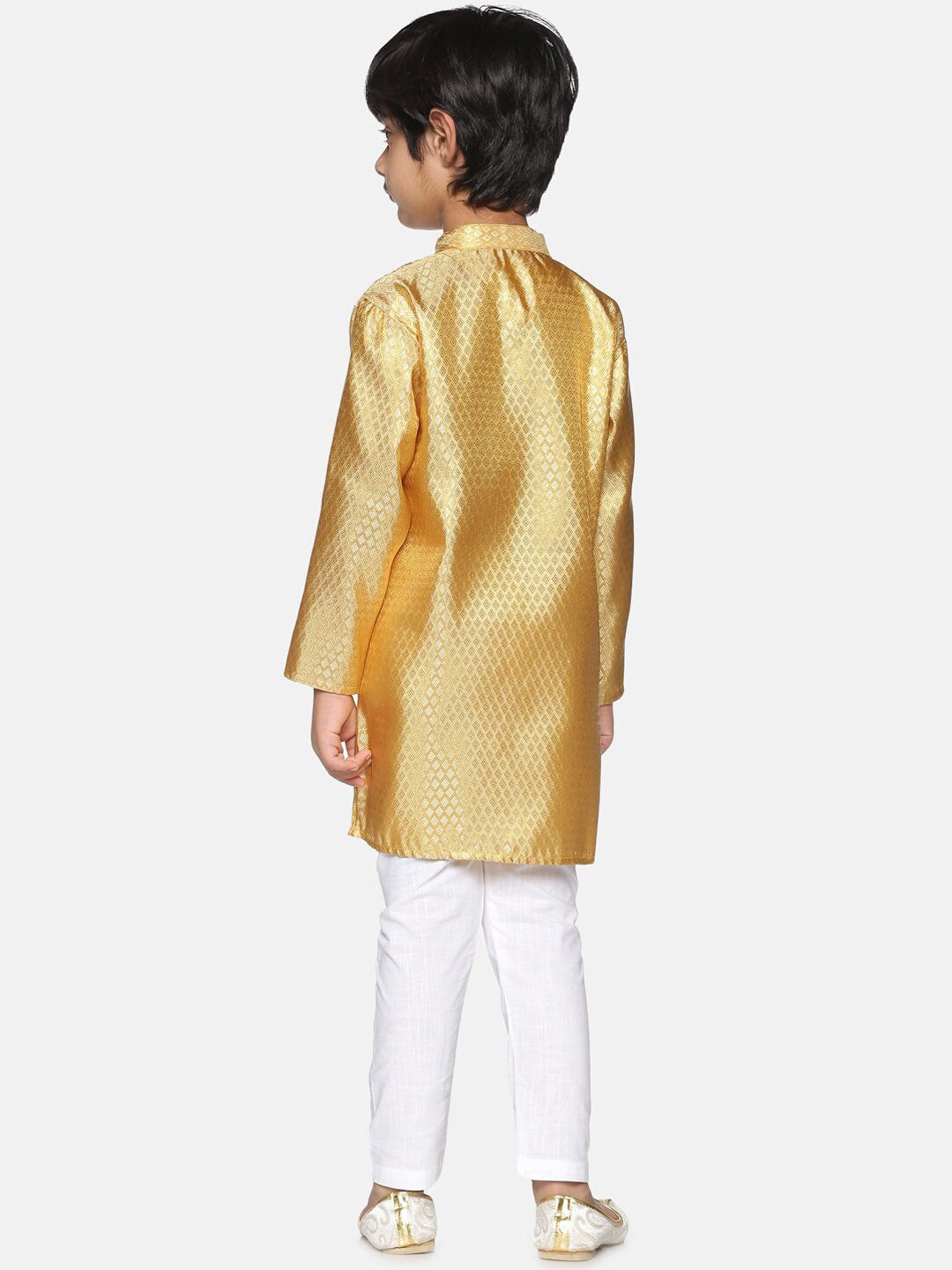 Sethukrishna Boys Gold-Coloured & White Kurta with Pyjamas