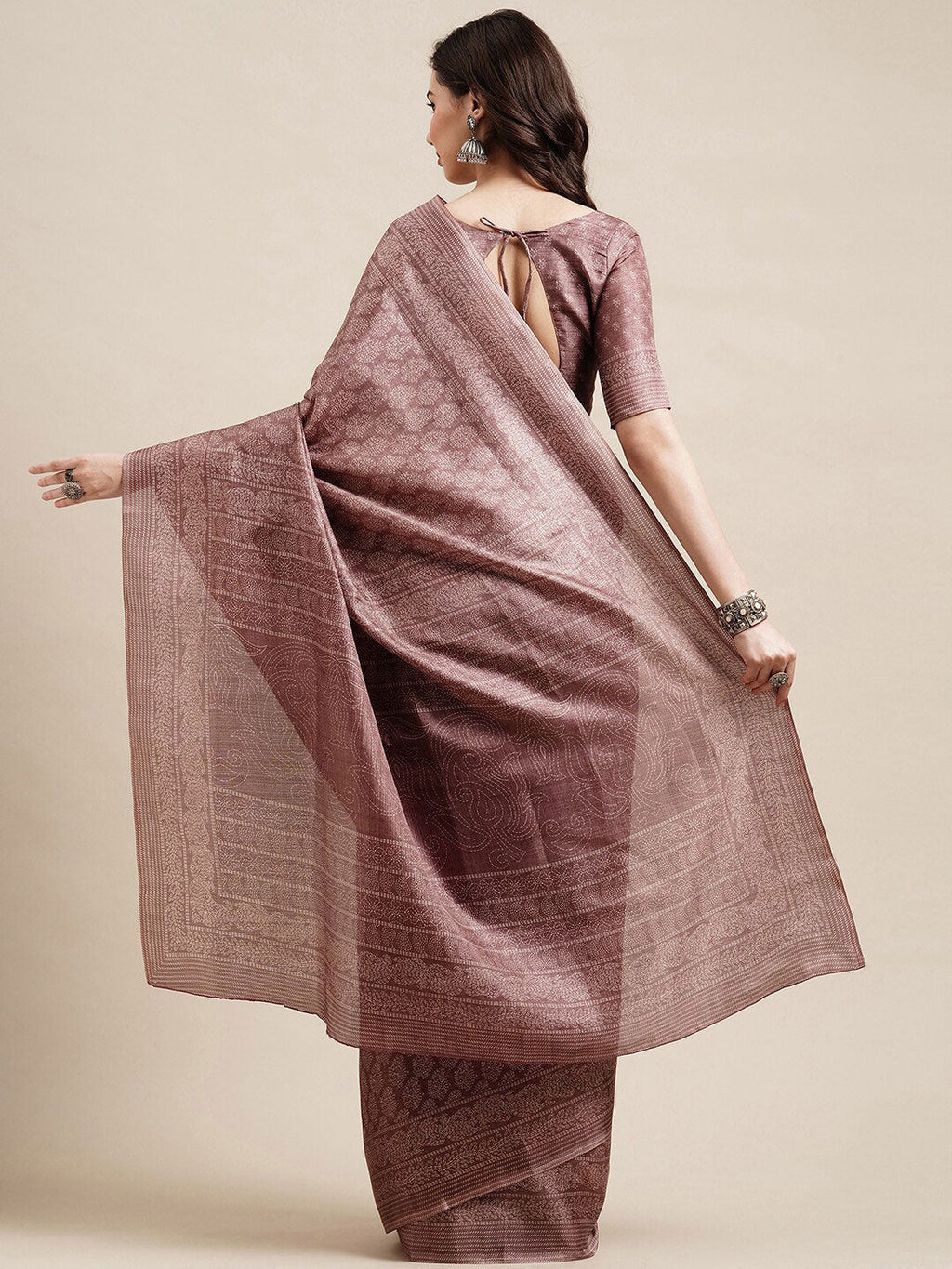 Saree Mall Mauve & White Floral Art Silk Sarees