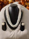 Inhanns Vibrant Handmade 20 Layers Beaded Necklace With Matching Earrings - White Pending