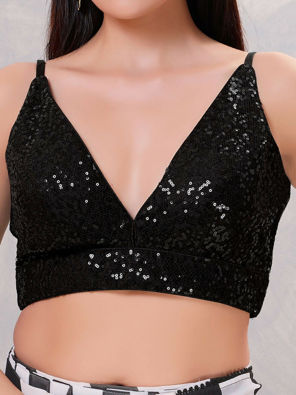 Joban Fashion Women Sequin Black Stitched Blouse