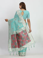 Shree Shyam Fashion Linen Cotton Sea Green Saree - Distacart