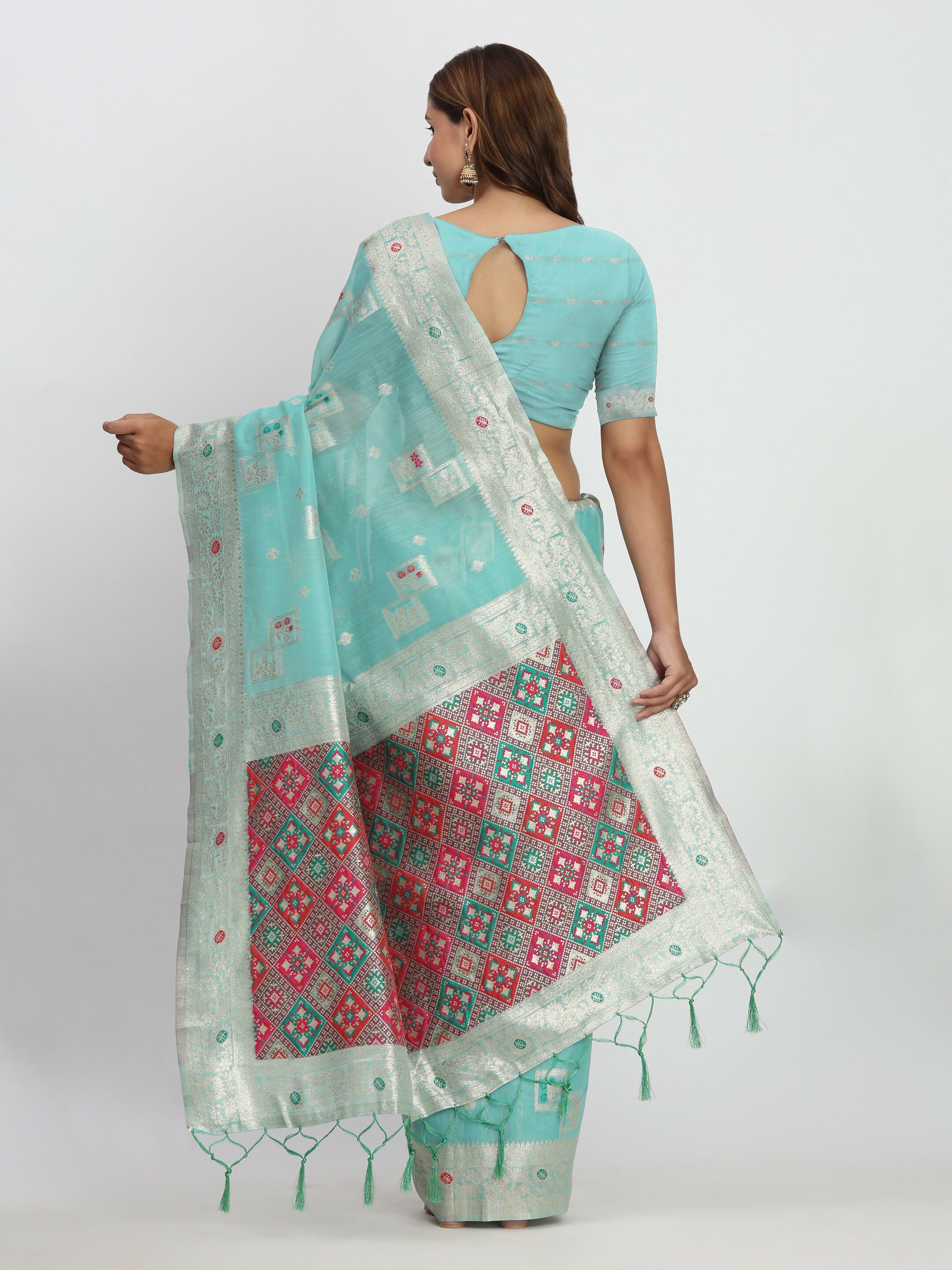Shree Shyam Fashion Linen Cotton Sea Green Saree - Distacart