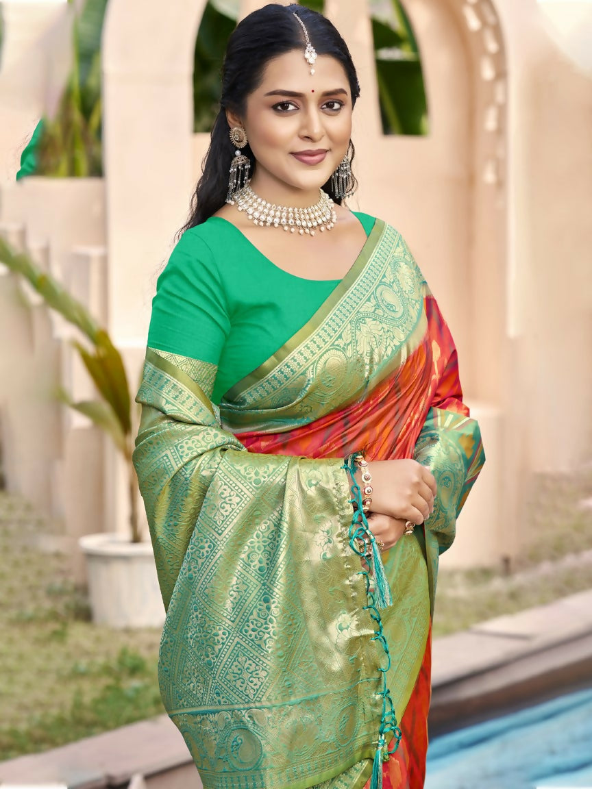 Anaita Coral Silk Saree With Blouse Piece - Distacart