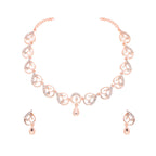 Tehzeeb Creations Brass Rose Gold-Polished White Colour Necklace With Earrings