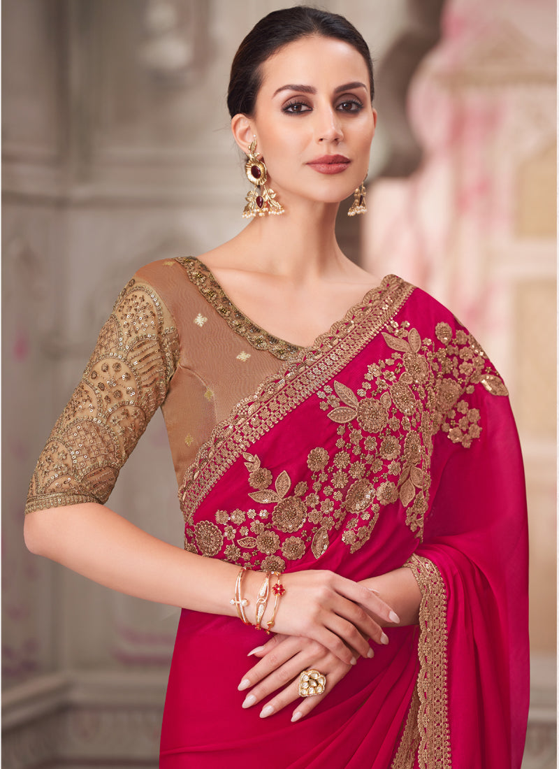 Vegaa Fashion Red Beige Sequence Embroidered Traditional Wedding Saree Party Wear Saree - Distacart