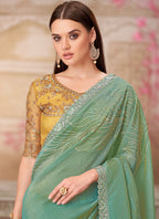 Vegaa Fashion Green Yellow Embroidered Traditional Wedding Saree - Distacart