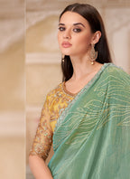 Vegaa Fashion Green Yellow Embroidered Traditional Wedding Saree - Distacart