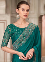 Vegaa Fashion Peacock Green Embroidered Traditional Wedding Saree - Distacart