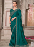 Vegaa Fashion Peacock Green Embroidered Traditional Wedding Saree - Distacart