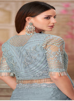 Vegaa Fashion Silver Grey Embroidered Traditional Wedding Saree - Distacart