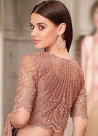 Vegaa Fashion Rose Gold Embroidered Traditional Wedding Saree - Distacart
