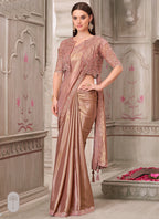 Vegaa Fashion Rose Gold Embroidered Traditional Wedding Saree - Distacart