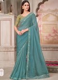 Vegaa Fashion Teal Green Embroidered Traditional Wedding Saree - Distacart
