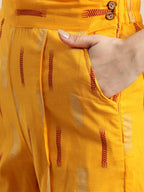 Sangria Women Mustard Yellow & Red Pure Cotton Printed Kurta with Palazzos
