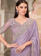 Vegaa Fashion Lavender Embroidered Traditional Wedding Saree - Distacart