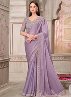 Vegaa Fashion Lavender Embroidered Traditional Wedding Saree - Distacart