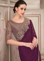 Vegaa Fashion Wine Embroidered Traditional Wedding Saree - Distacart