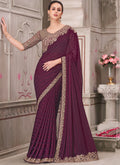 Vegaa Fashion Wine Embroidered Traditional Wedding Saree - Distacart