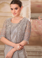 Vegaa Fashion Grey Embroidered Traditional Wedding Saree - Distacart