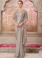 Vegaa Fashion Grey Embroidered Traditional Wedding Saree - Distacart