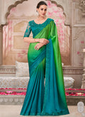 Vegaa Fashion Green And Blue Embroidered Traditional Wedding Saree - Distacart