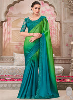 Vegaa Fashion Green And Blue Embroidered Traditional Wedding Saree - Distacart