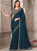 Vegaa Fashion Turquoise Embroidered Traditional Wedding Saree - Distacart