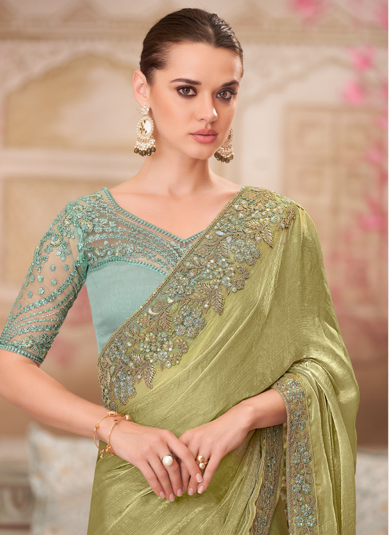 Vegaa Fashion Green Sequin Embroidered Traditional Wedding Saree - Distacart