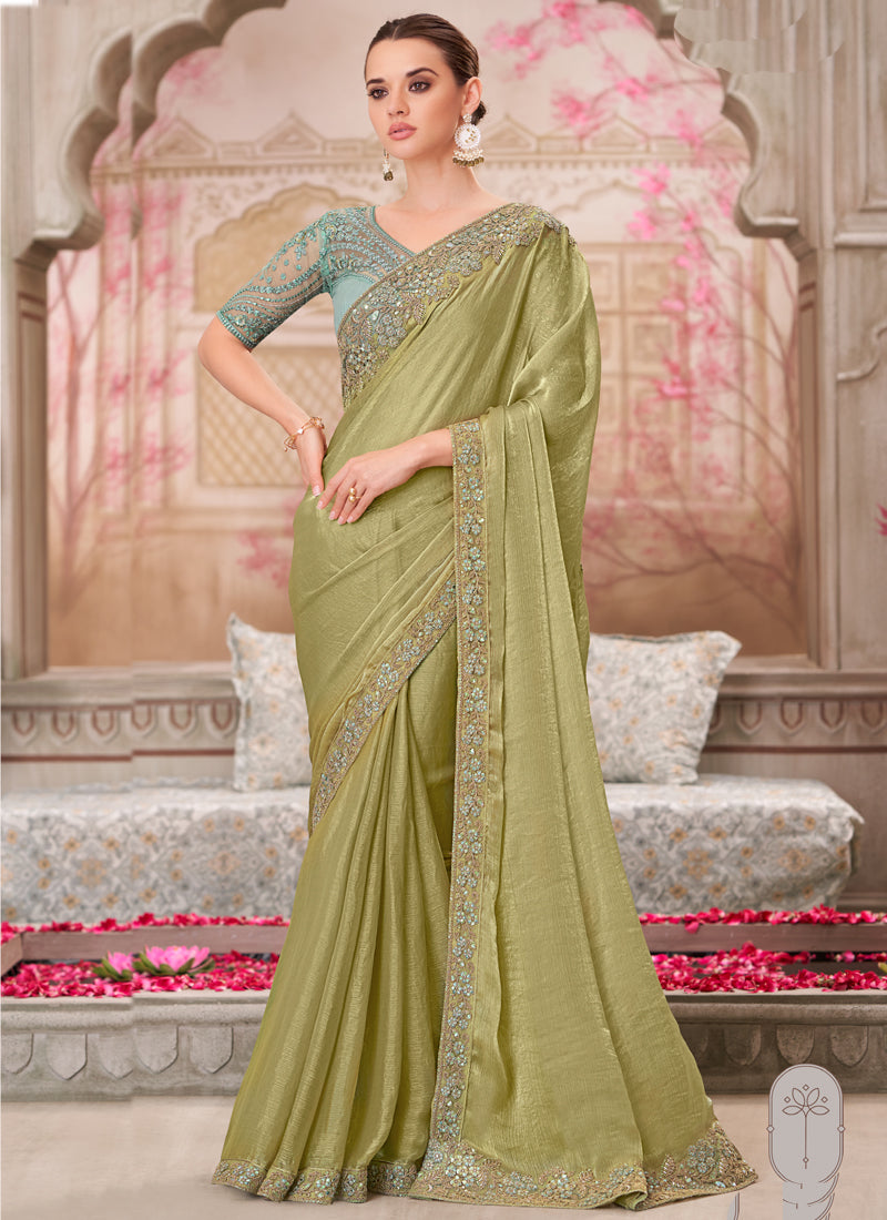 Vegaa Fashion Green Sequin Embroidered Traditional Wedding Saree - Distacart